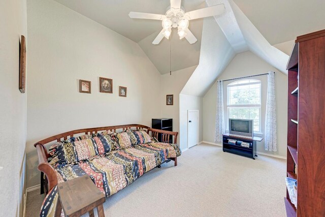 8236 Phantom Canyon Dr, Austin, TX 78726 - bedroom with carpet, vaulted ceiling, and a ceiling fan