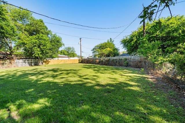 view of yard with a fenced backyard
