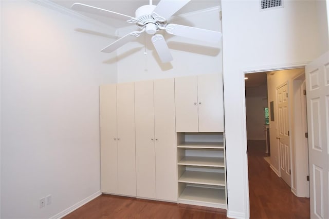 3007 Speedway Unit 6, Austin, TX 78705 - unfurnished bedroom featuring a closet, visible vents, a ceiling fan, and wood finished floors