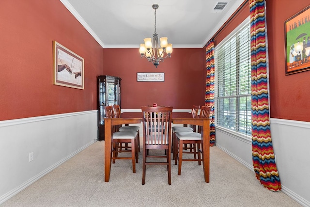 2812 Saint Rodrigo Ct, Round Rock, TX 78665 - dining space with a chandelier, crown molding, and carpet flooring