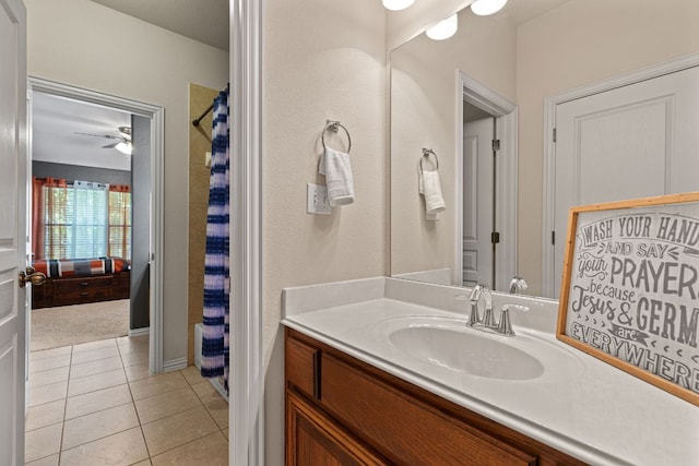 2812 Saint Rodrigo Ct, Round Rock, TX 78665 - full bath featuring vanity, tile patterned flooring, a shower with curtain, and ceiling fan