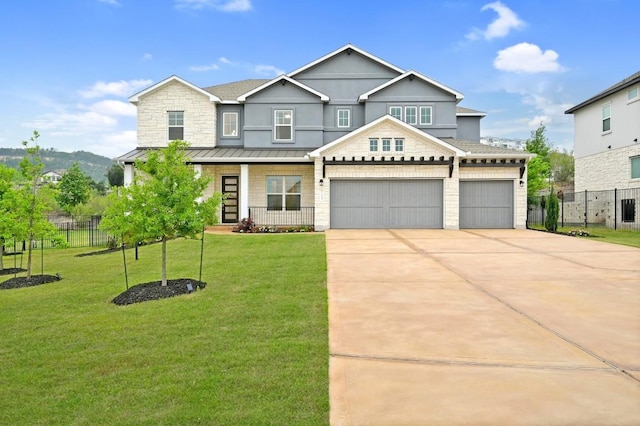 233 Abbeyville Walk, Austin, TX 78738 - view of front of property with concrete driveway, a standing seam roof, covered porch, metal roof, and a garage