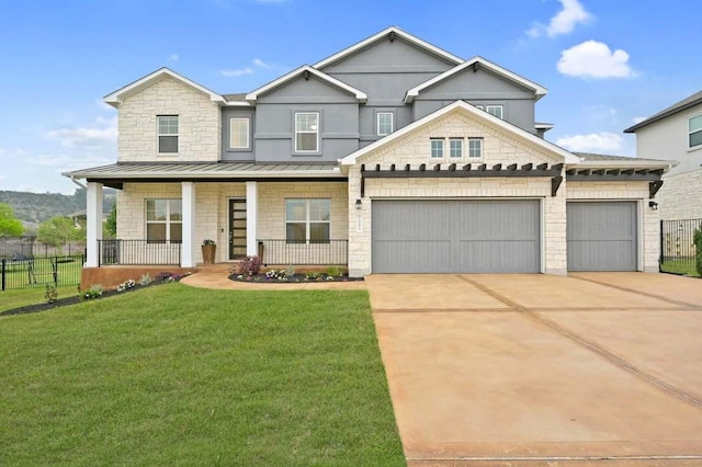 233 Abbeyville Walk, Austin, TX 78738 - multi unit property featuring covered porch, concrete driveway, a garage, and a standing seam roof