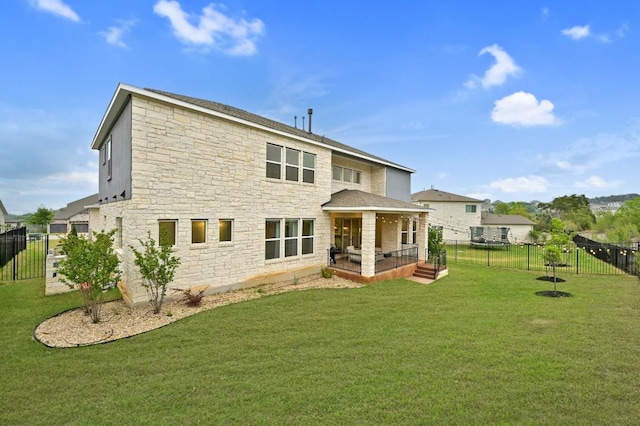 233 Abbeyville Walk, Austin, TX 78738 - back of house featuring stone siding
