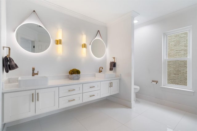 11009 Midbury Ct, Austin, TX 78748 - full bath with a sink, crown molding, toilet, and double vanity