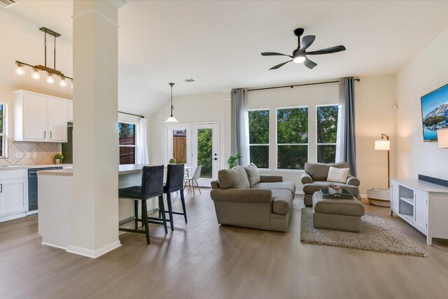 11805 Larch Valley Dr, Austin, TX 78754 - living room featuring wood finished floors and ceiling fan