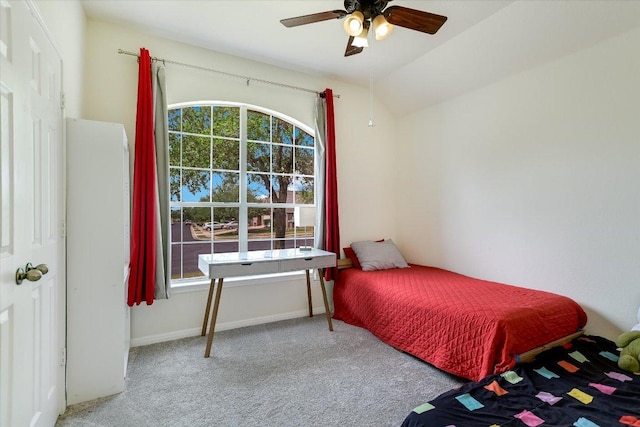 11805 Larch Valley Dr, Austin, TX 78754 - carpeted bedroom with ceiling fan and lofted ceiling