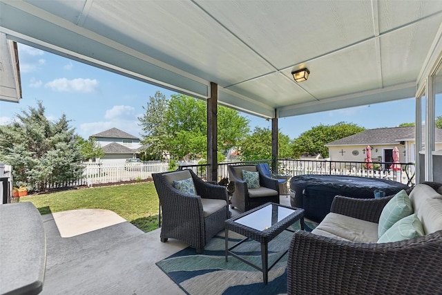 view of patio / terrace with an outdoor living space and fence