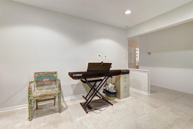 home office featuring recessed lighting and light tile patterned flooring