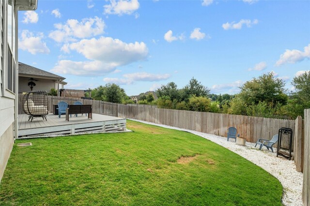 view of yard featuring a wooden deck and a fenced backyard