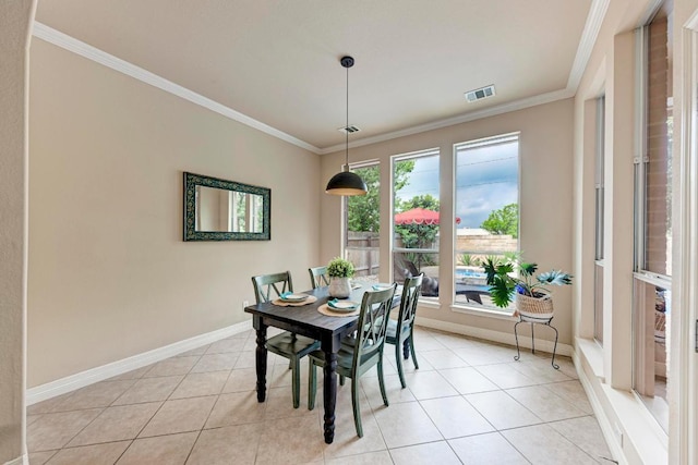 2402 Silent Brook Trl, Round Rock, TX 78665 - dining space featuring ornamental molding and light tile patterned flooring