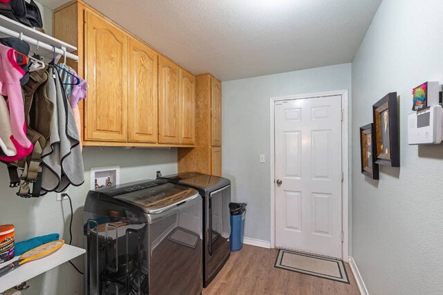 4906 Thunderbird Dr, Lago Vista, TX 78645 - washroom featuring light wood-style flooring, separate washer and dryer, and cabinet space