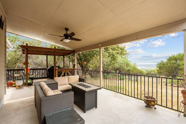 4906 Thunderbird Dr, Lago Vista, TX 78645 - view of patio featuring ceiling fan and an outdoor living space with a fire pit