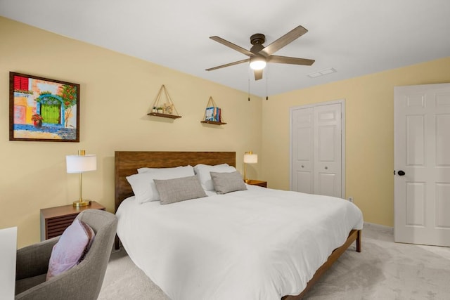 1904 Goodrich Ave Unit 16, Austin, TX 78704 - bedroom with light colored carpet, a closet, and ceiling fan
