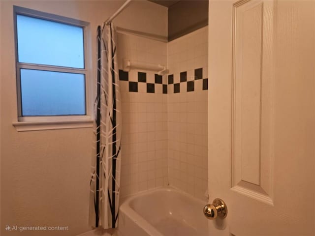 bathroom with shower / bathtub combination with curtain