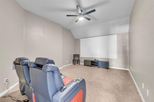 3306 Castleton Dr, Killeen, TX 76542 - carpeted home theater room featuring baseboards, a ceiling fan, and lofted ceiling
