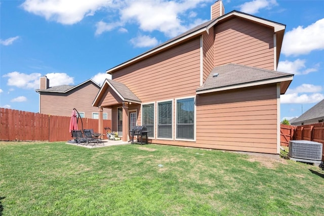 3306 Castleton Dr, Killeen, TX 76542 - rear view of house with a lawn, central AC unit, a patio area, and a fenced backyard