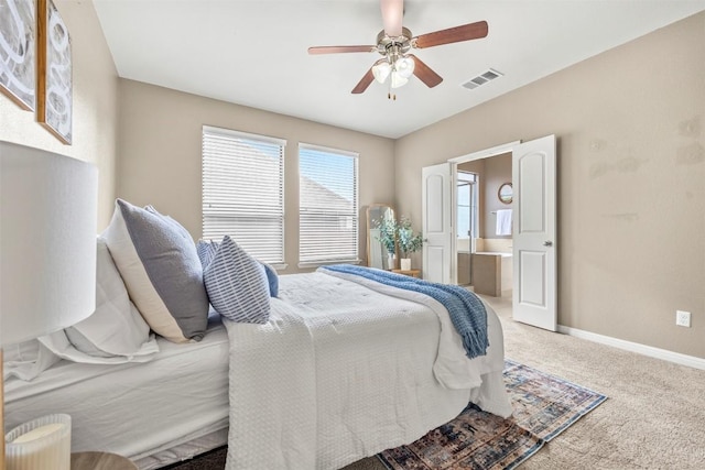 3306 Castleton Dr, Killeen, TX 76542 - carpeted bedroom featuring ceiling fan and ensuite bath