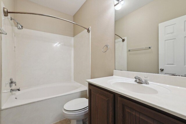 full bath with toilet, shower / bathing tub combination, and vanity