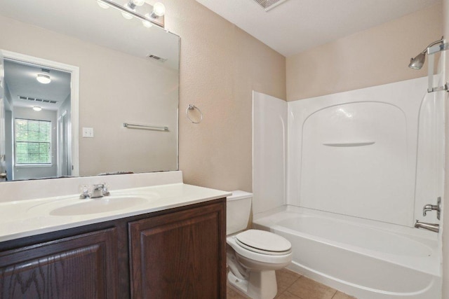 bathroom with vanity, visible vents, toilet, and tile patterned flooring