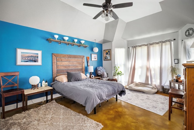 3011 Foxton Cv, Austin, TX 78748 - bedroom with lofted ceiling, concrete floors, and ceiling fan