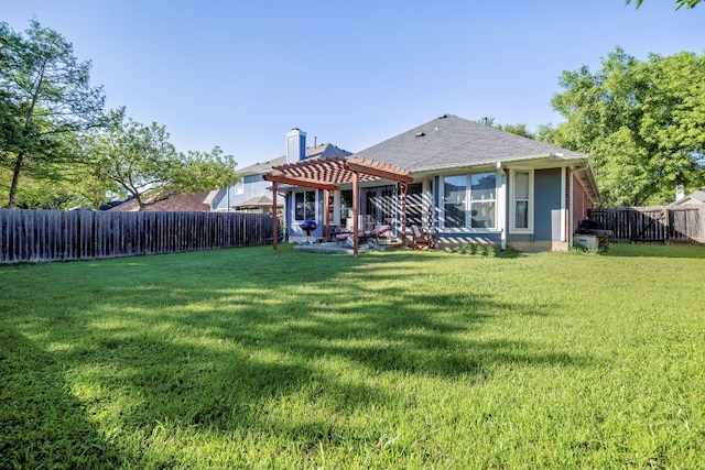 3011 Foxton Cv, Austin, TX 78748 - back of property featuring a pergola, a patio area, and a chimney