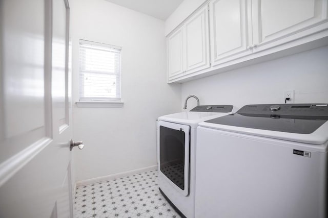 1702 Crested Butte Dr, Austin, TX 78746 - laundry area featuring independent washer and dryer, cabinet space, and light flooring