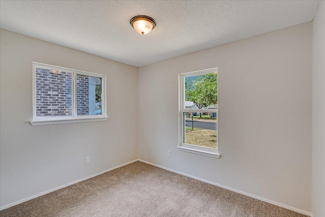 empty room featuring baseboards, carpet floors, and a textured ceiling
