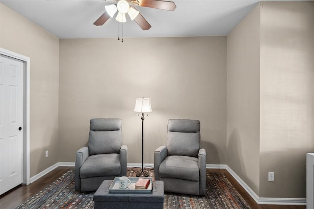 30310 Bumble Bee Dr, Georgetown, TX 78628 - living area featuring a ceiling fan, baseboards, and wood finished floors