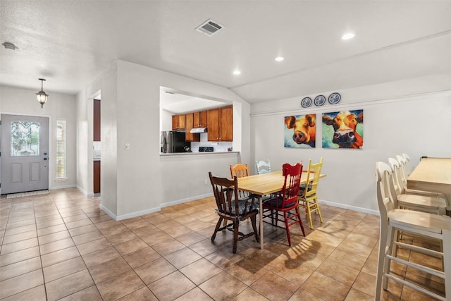 30310 Bumble Bee Dr, Georgetown, TX 78628 - dining space with visible vents, recessed lighting, baseboards, and light tile patterned floors