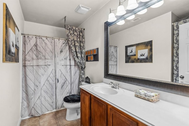 30310 Bumble Bee Dr, Georgetown, TX 78628 - bathroom featuring toilet, tile patterned floors, visible vents, and vanity