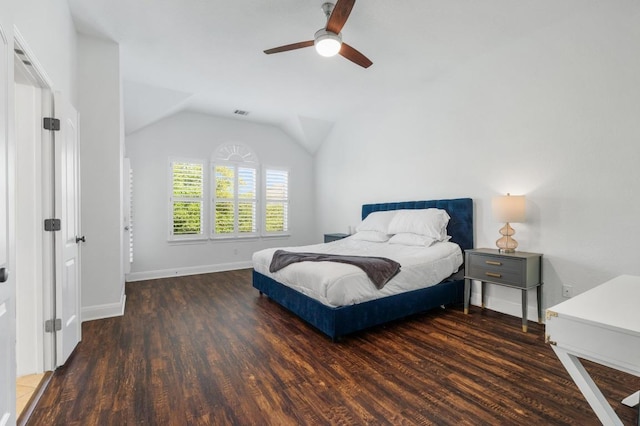 108 Perpetuation Dr Unit 802, Lakeway, TX 78734 - bedroom featuring wood finished floors, lofted ceiling, baseboards, and ceiling fan