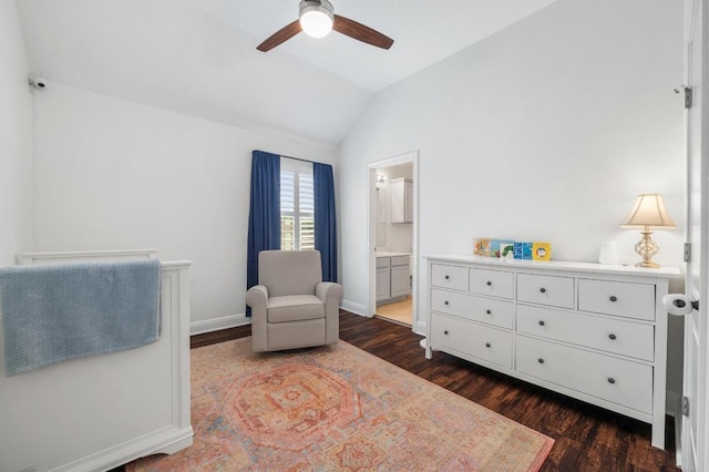 108 Perpetuation Dr Unit 802, Lakeway, TX 78734 - sitting room featuring lofted ceiling, dark wood-style floors, ceiling fan, and baseboards