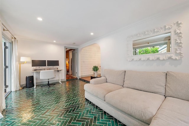 1107 Maufrais St, Austin, TX 78703 - living room featuring recessed lighting and ornamental molding
