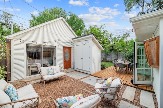 1107 Maufrais St, Austin, TX 78703 - wooden terrace with an outbuilding and an outdoor living space