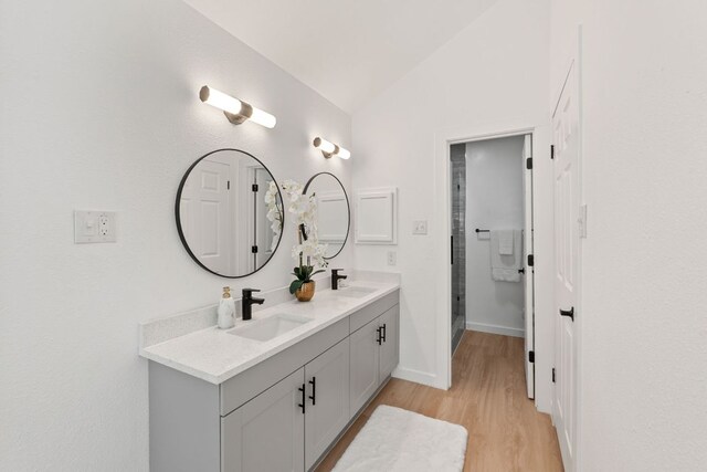 609 Clearwater Trl, Round Rock, TX 78664 - full bath with vaulted ceiling, double vanity, wood finished floors, and baseboards