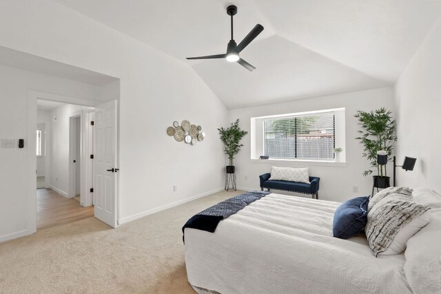 609 Clearwater Trl, Round Rock, TX 78664 - carpeted bedroom featuring vaulted ceiling, baseboards, and ceiling fan