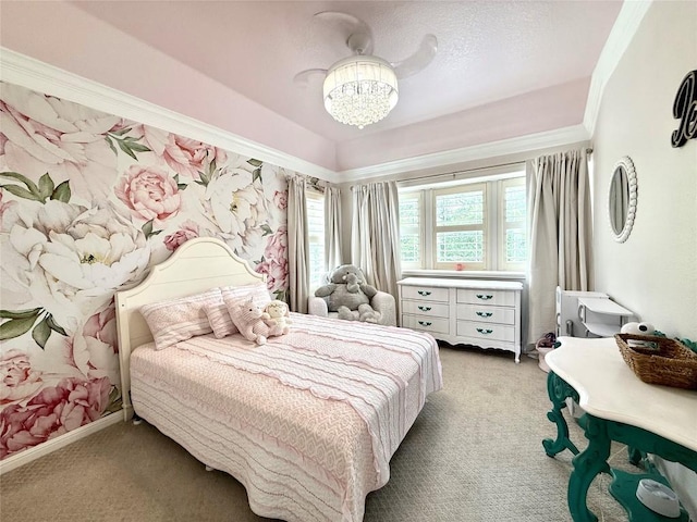 804 Lakewood Hills Ter, Austin, TX 78732 - bedroom featuring carpet, a chandelier, and ornamental molding