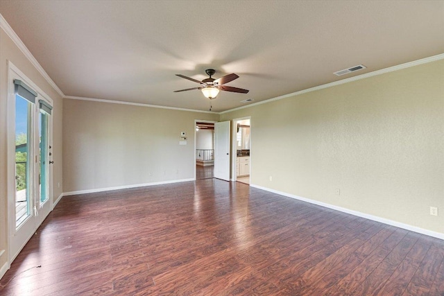 5000 High Canyon Pass, Austin, TX 78738 - spare room featuring dark wood-type flooring, a ceiling fan, and ornamental molding