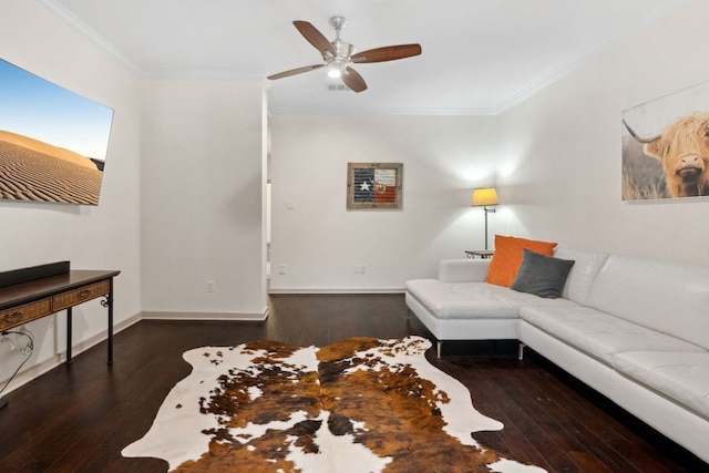 9 Swiftwater Trl, The Hills, TX 78738 - living area with crown molding, hardwood / wood-style floors, and a ceiling fan