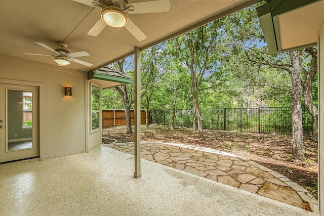 5412 Moon Shadow Dr, Austin, TX 78735 - view of patio / terrace with a ceiling fan and a fenced backyard