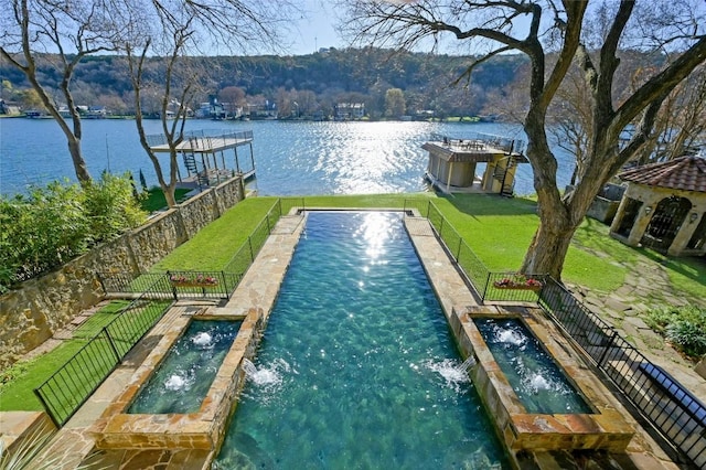 3111 Ski Shores Ter, Austin, TX 78730 - view of swimming pool featuring a pool with connected hot tub, a game area, and a water view