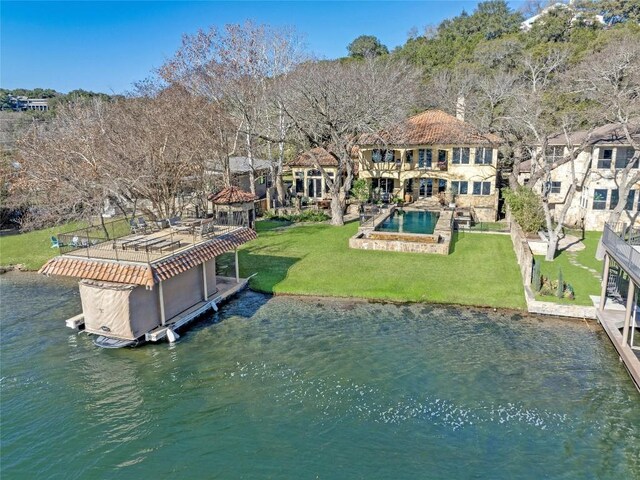 3111 Ski Shores Ter, Austin, TX 78730 - dock area with a water view and a lawn