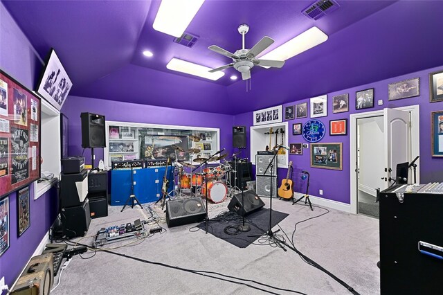 3111 Ski Shores Ter, Austin, TX 78730 - rec room with a ceiling fan, carpet, and lofted ceiling