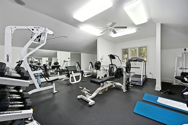 3111 Ski Shores Ter, Austin, TX 78730 - gym with ceiling fan and vaulted ceiling