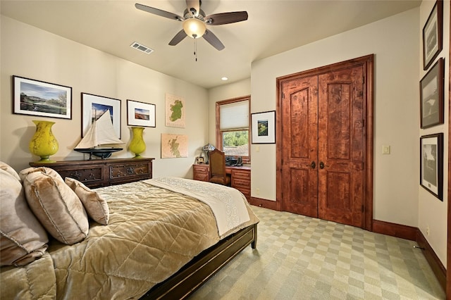3111 Ski Shores Ter, Austin, TX 78730 - bedroom with a ceiling fan, light carpet, and recessed lighting