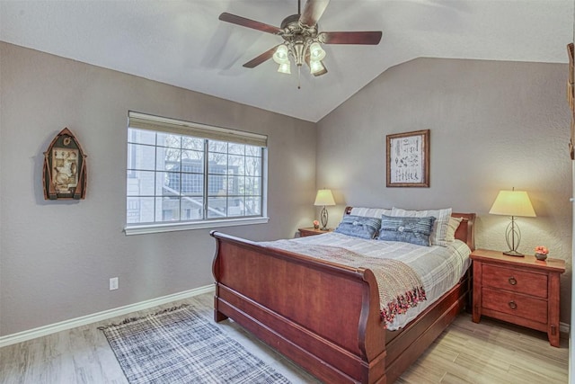 609 E Briarway Dr, Granite Shoals, TX 78654 - bedroom with lofted ceiling, light wood-type flooring, baseboards, and a ceiling fan