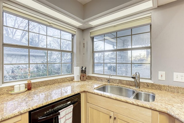 609 E Briarway Dr, Granite Shoals, TX 78654 - kitchen with light brown cabinets, light stone counters, dishwasher, and a sink