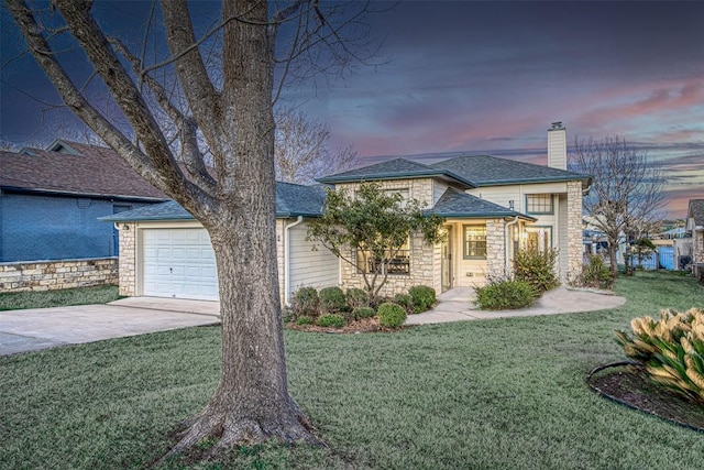 609 E Briarway Dr, Granite Shoals, TX 78654 - view of front of property with driveway, a yard, and a chimney