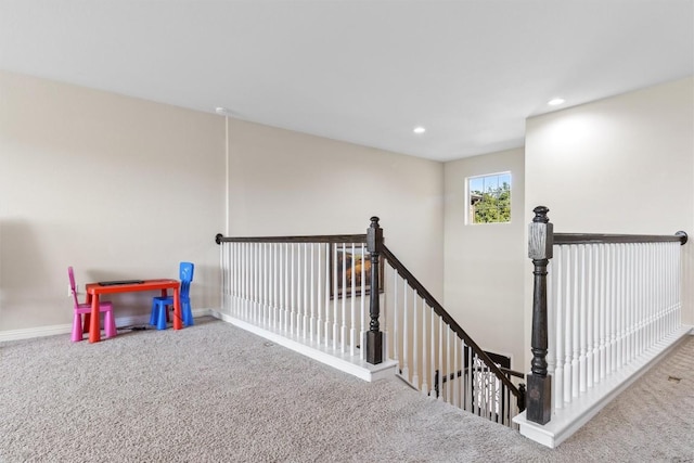 playroom with baseboards, recessed lighting, and carpet flooring